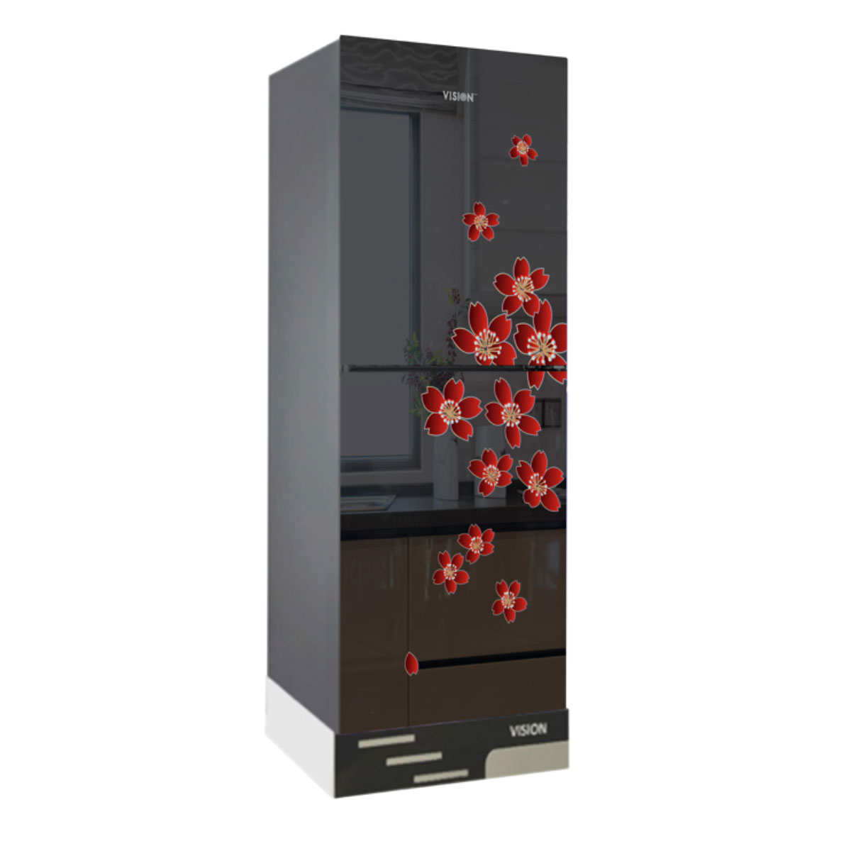Buy  VISION Glass Door Refrigerator RE-262 Liter Mirror Plum Blssm Top Mount at Best Price in Bangladesh
