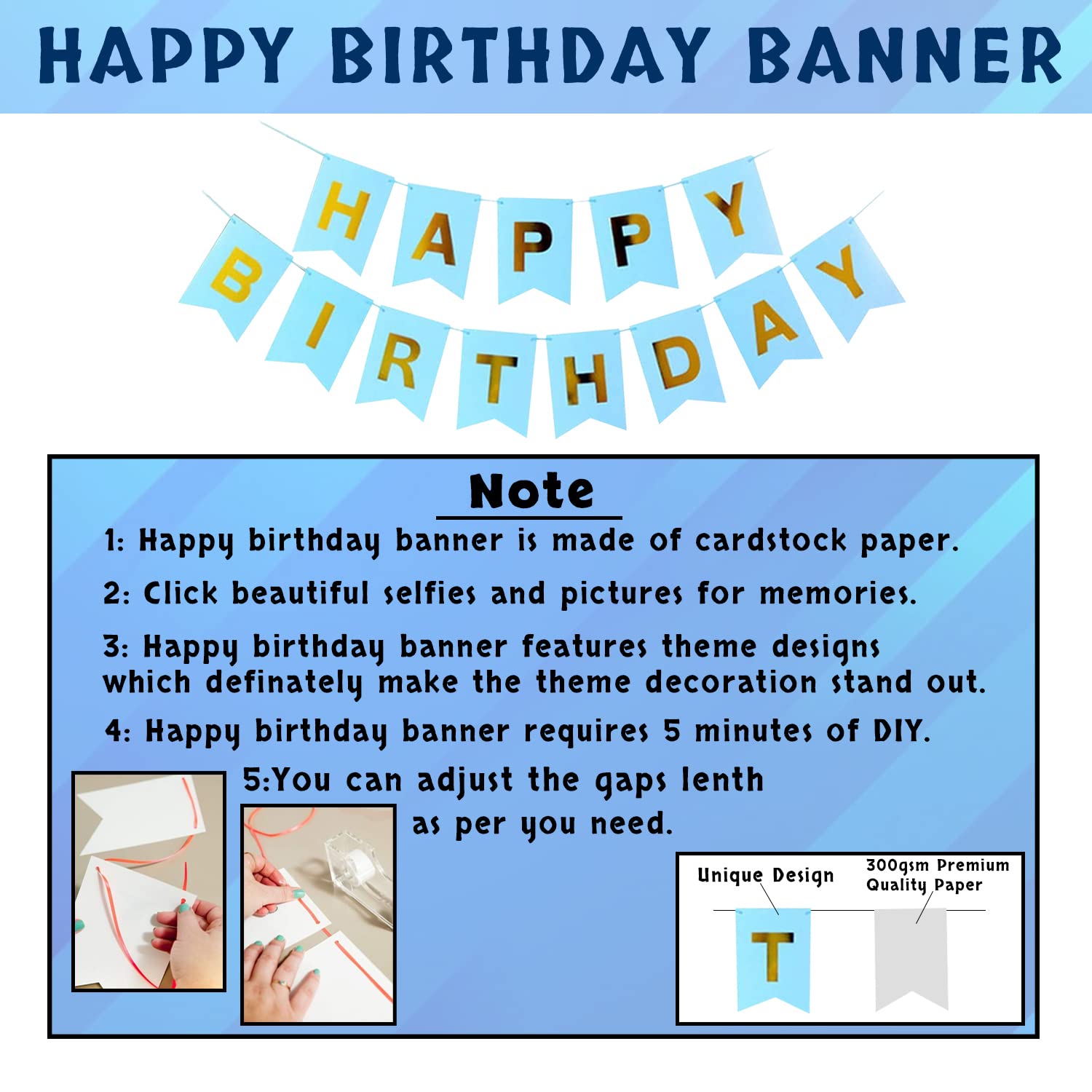 Deluxe Blue Birthday Celebration Kit: Banners, Curtains, Metallic Balloons, Pumper, Arch with Glue Dot Tape - Ultimate Decor - (Pack of 66 Pcs)
