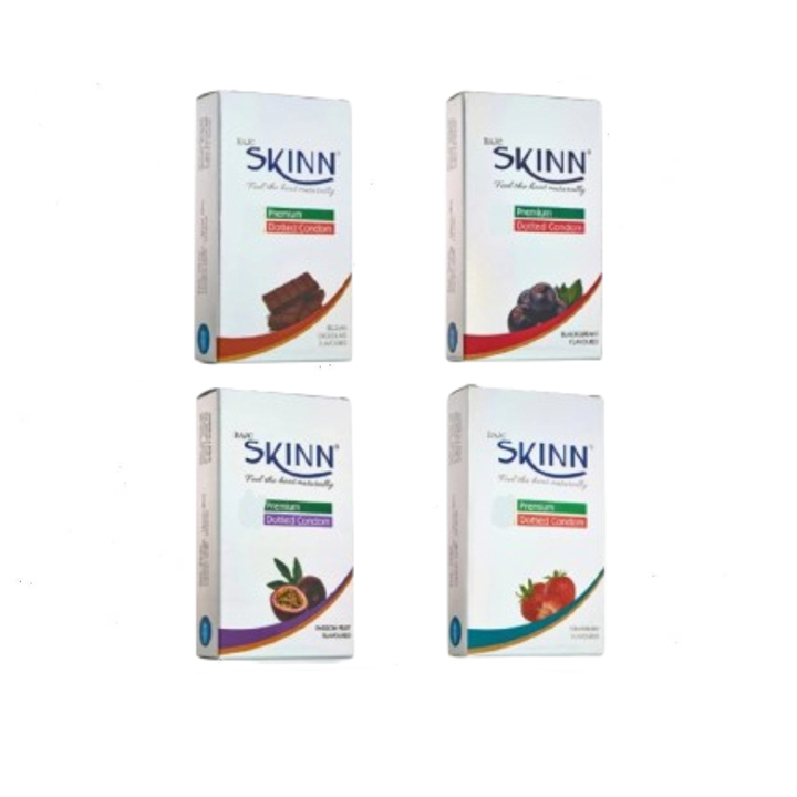 Picture of BAJC Skinn 3pcs x4 Pack Combo Premium Dotted Condom for Men Passion Fruit, Strawberry, Blackcurrant, Chocolate Flavor | India | Wedding, Honeymoon, Valentine Couple Combo Pack