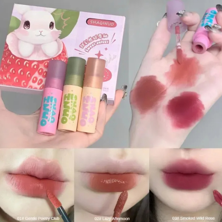 Picture of SHAQINUO Rabbit Sweet Velvet Lip Glaze Lip Gloss 3pcs Set- A/B