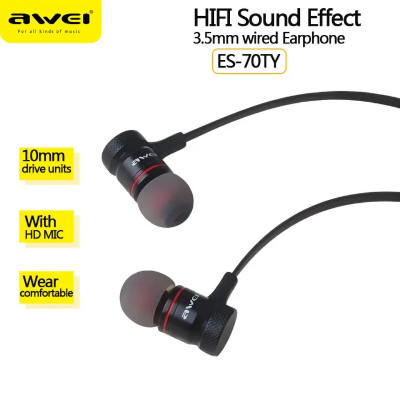 Buy Awei ES-70TY Wired Headphones 3.5mm For iphone Samsung Xiaomi Earbuds Sports Headset With Mic Metal Hifi Bass In Ear Earphones   best Price In Bangladesh