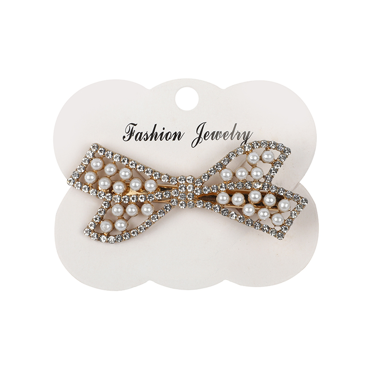 Picture of Zhi Hong Barrette Clips For Girls Bow Shaped Pearl Stone Design