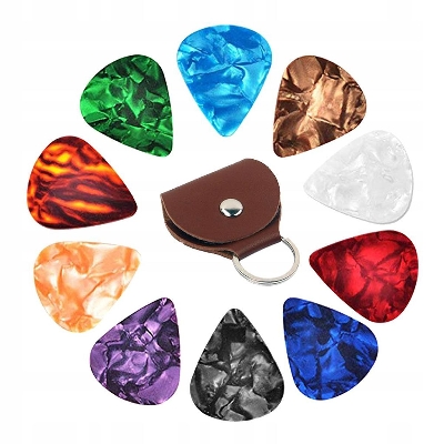 Picture of 10 pcs guitar picks plus leather pick holder