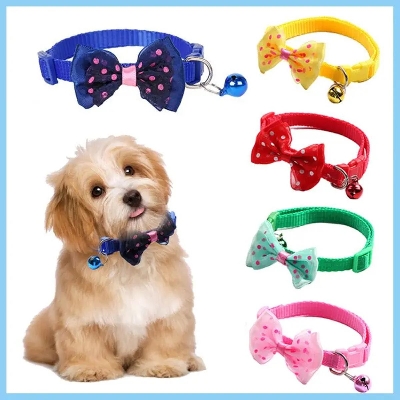 Picture of 1PCS Adjustable Cat Dog Collars Cute Bow Tie With Bell Pendant Necklace Fashion Necktie Safety Buckle Pet Clothing Accessoreis