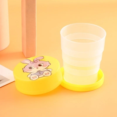 Picture of Portable Folding Cup with Lid Reusable Plastic Water Cup Cartoon Collapsible Mouthwash Cup Travel Outdoor Drinking Cup 100ml
