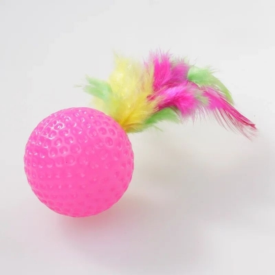 Picture of Cat Toy With Feathers In Rainbow Colors Entertaining Cat Ball Kitten Kicking Toy