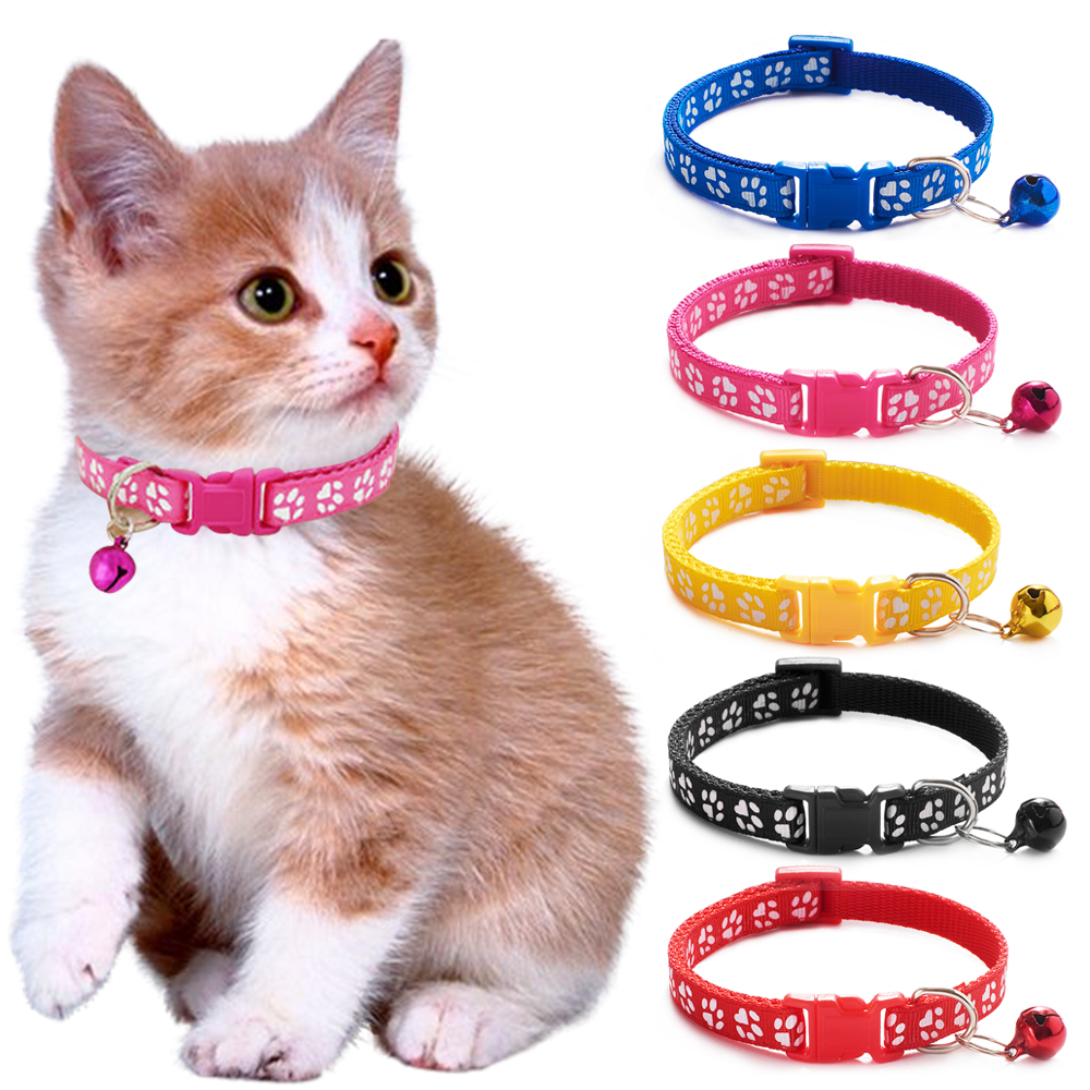Picture of Cute Paw Print Adjustable Kitten Collar Bell Tie Cat Pet Puppy Colourful