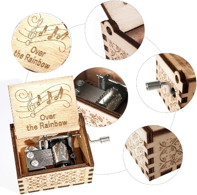 Picture of Over The Rainbow Music Box - Wood Laser Engraved Vintage Hand Cranked Cute Boxes Best Unique Gifts for Valentine's Day/Thanksgiving Day/Birthday/Christmas