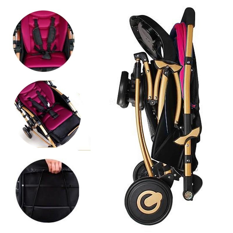 Buy Baby Stroller C3 Pram for Your Baby with Rocking Mood and Adjustable Handle Bar Best Premium Quality Prams Trolly- Magenta and Blue Perfect gift for baby at Best Price In Bangladesh