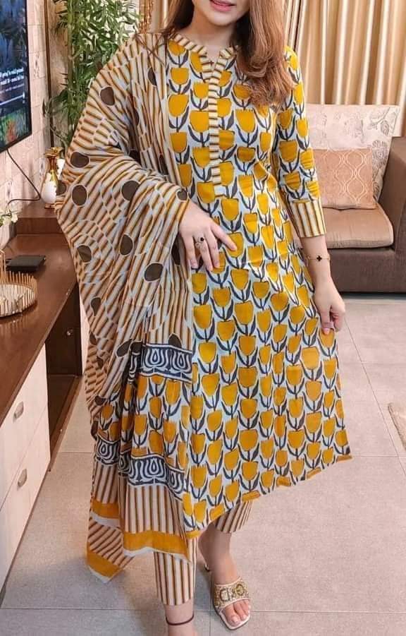 Picture of Unstitched Cotton Three Piece-Shalwer Kameez For Women