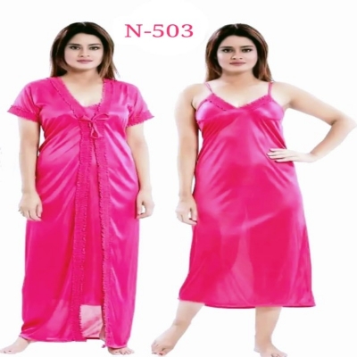 Picture of Sleep in Style with Women's 2-Part Long Solid Night Dress Set A Fashionable and Comfortable Choice for Nighttime Wardrobe(503)