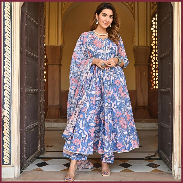Picture of Cotton Printed Readymade Salwar Kameez Three Piece-code-bk-11