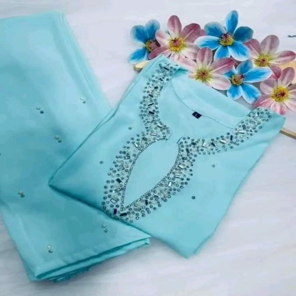 Picture of Embroidary and ston work silk top"s 2 peace  ku-23A