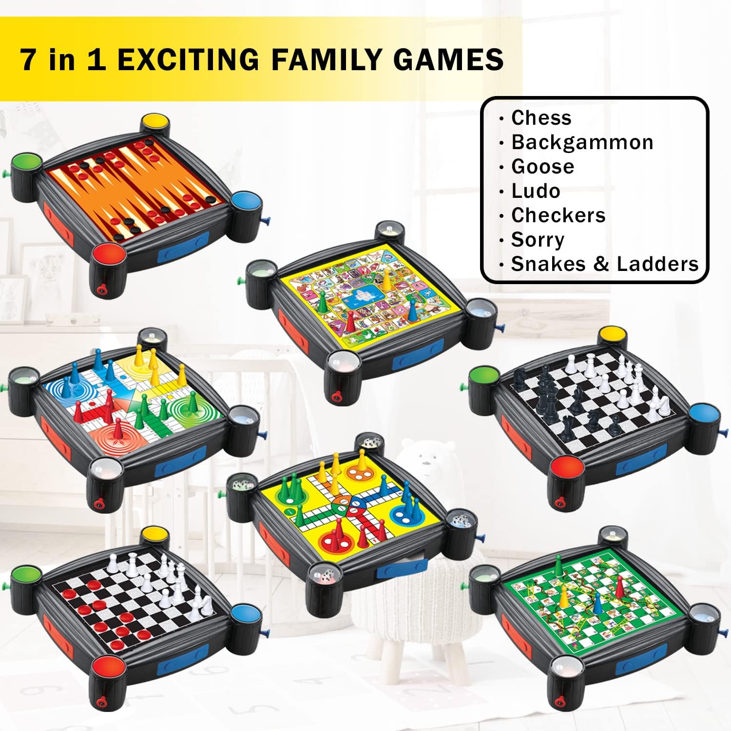 Buy Best Family Games 7 in 1 Board Games Ludo (classic), Ludo (new version), Chess, Draughts, Backgammon, Snakes and ladders goose at Best Price In Bangladesh