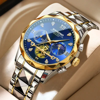 Buy BINBOND B1236 Brand Fashion Tourbillon Dial Quartz Watches Men’s Luxury Stainless Steel + Free Chain Cutter & Battery at Best Price In Bangladesh