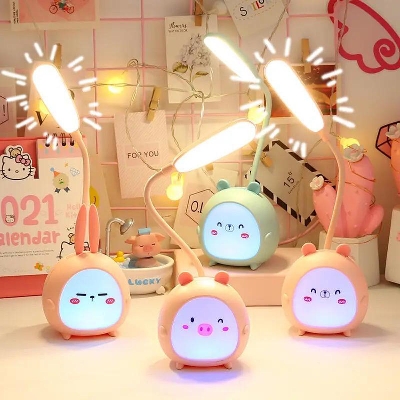Picture of LED Desk Lamp Cute Cartoon Table Lamp Eye Protection Reading Lamps Rechargeable Bedroom Three Mode Night/baby light/cute light