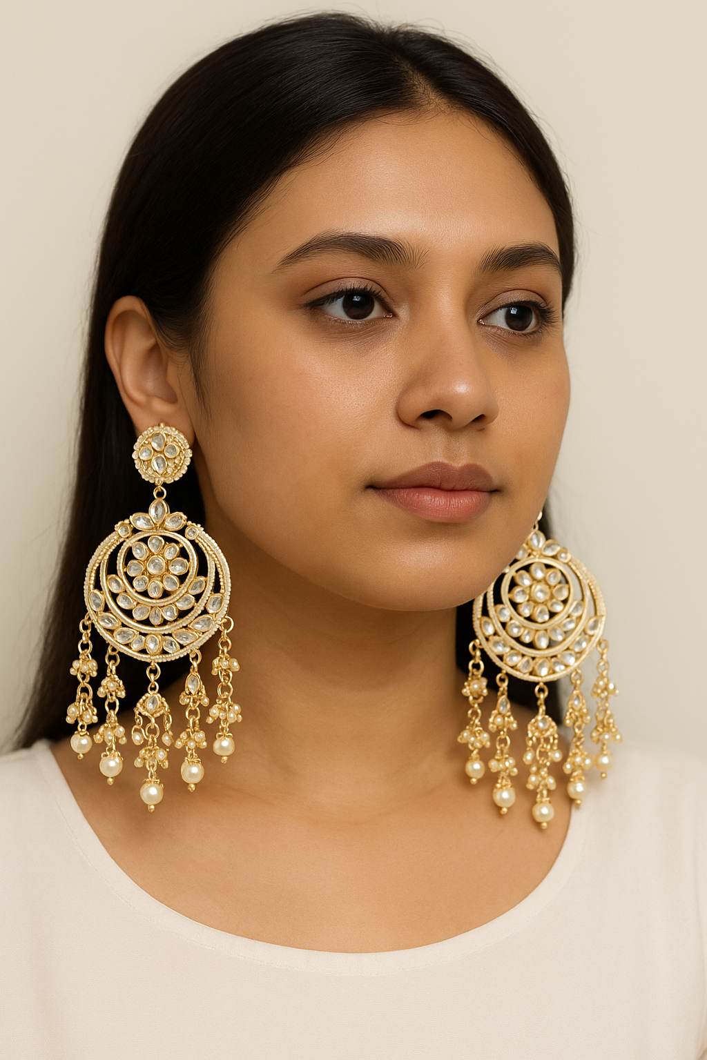 Picture of Trendy White Kundan And Meenakari Long Necklace Set For Women