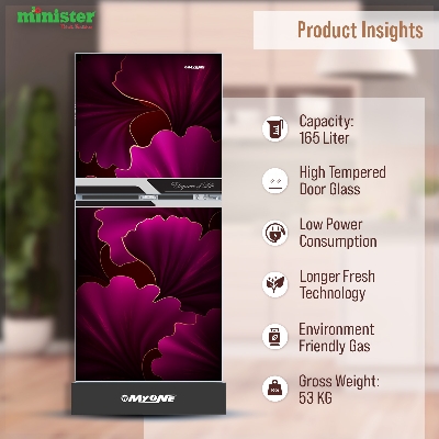 Picture of MYONE 165 Liter Frost Type Top Mount Refrigerator Pink Glow Black Match-165 (MY-1F5G)