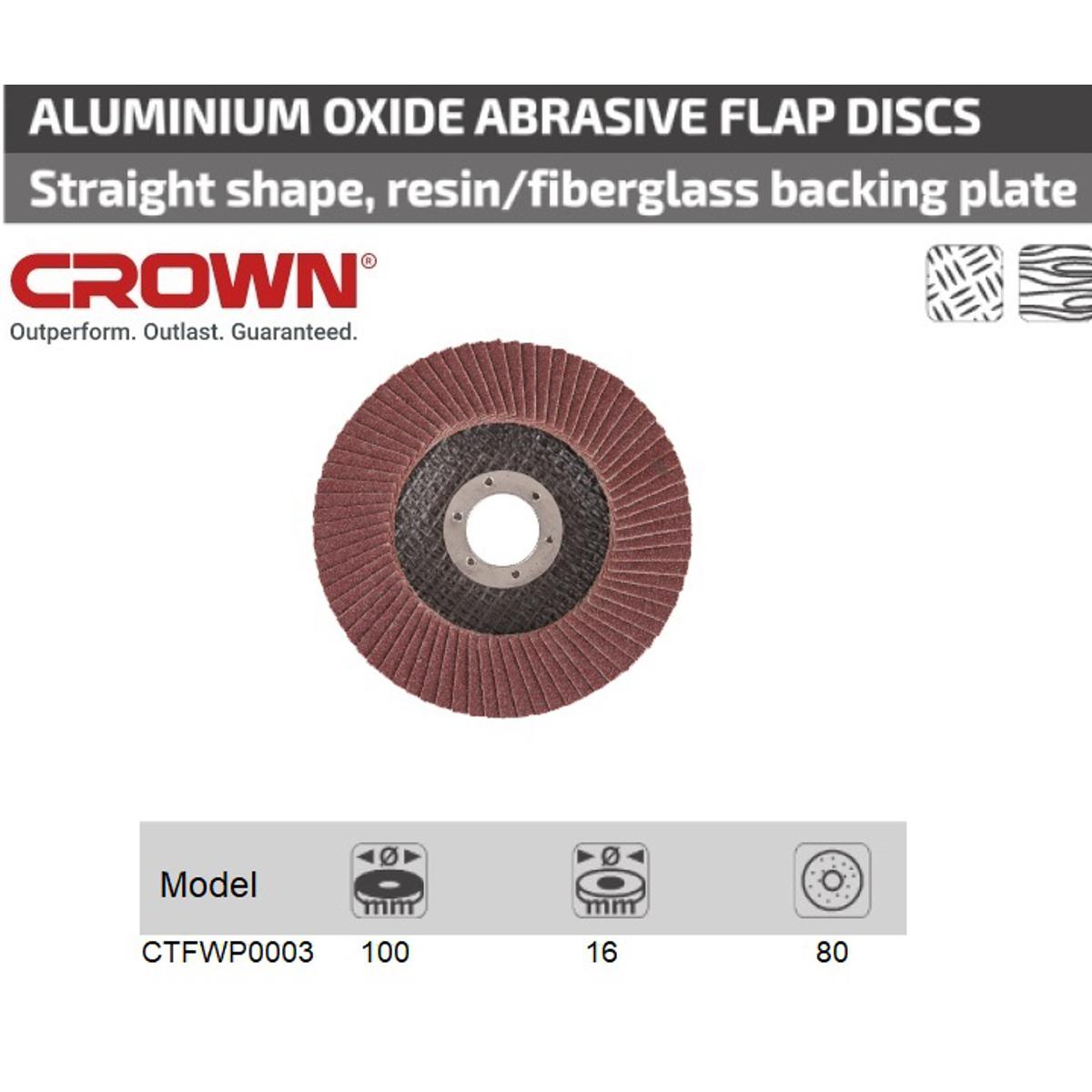 Picture of CROWN Flap Wheel/Disc (100x16mm : Grit # 80) Straight Shape Fiberglass backing plate Model: CTFWP0003 - Kings Trading