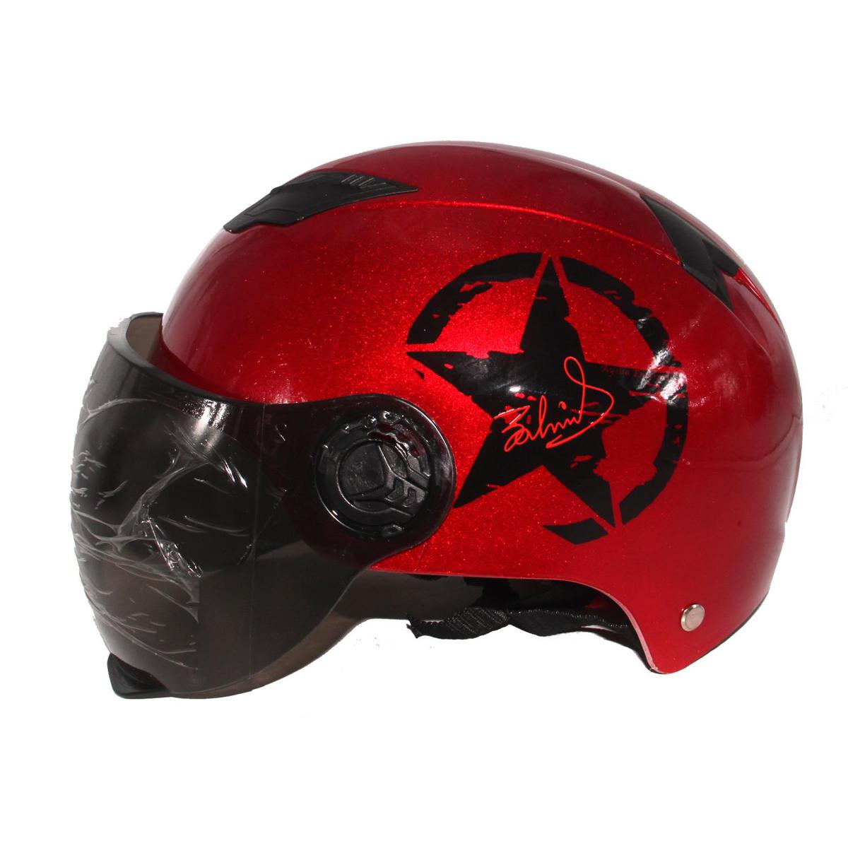 Picture of Summer Half Star Design Motorbike Helmet For Men Or Women-Glossy Red - Helmet - Helmets For Bike