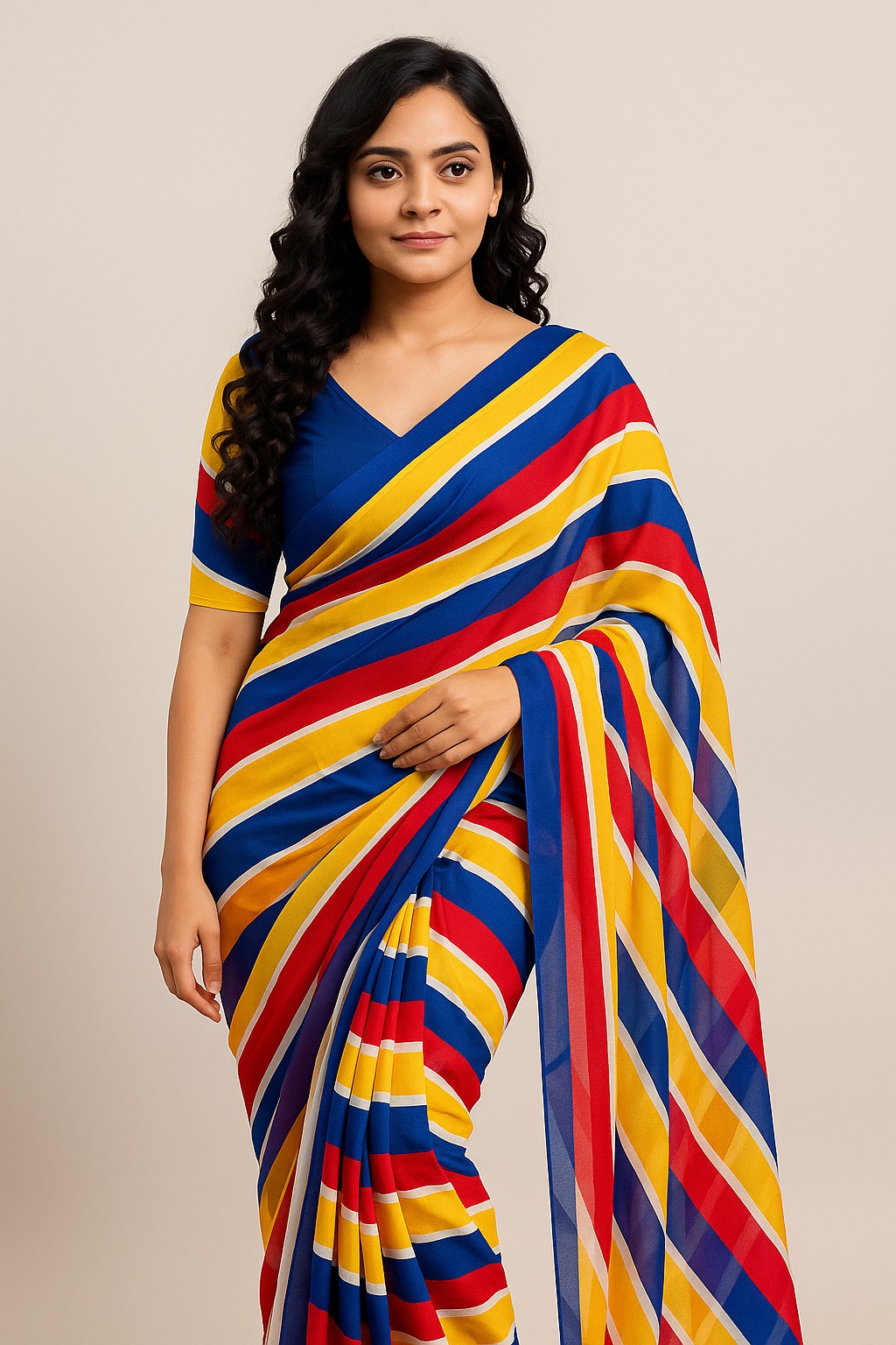 Picture of Georgette High Quality Stylish Fashionable & Elegant Design Saree. Saree with Blouse for Women