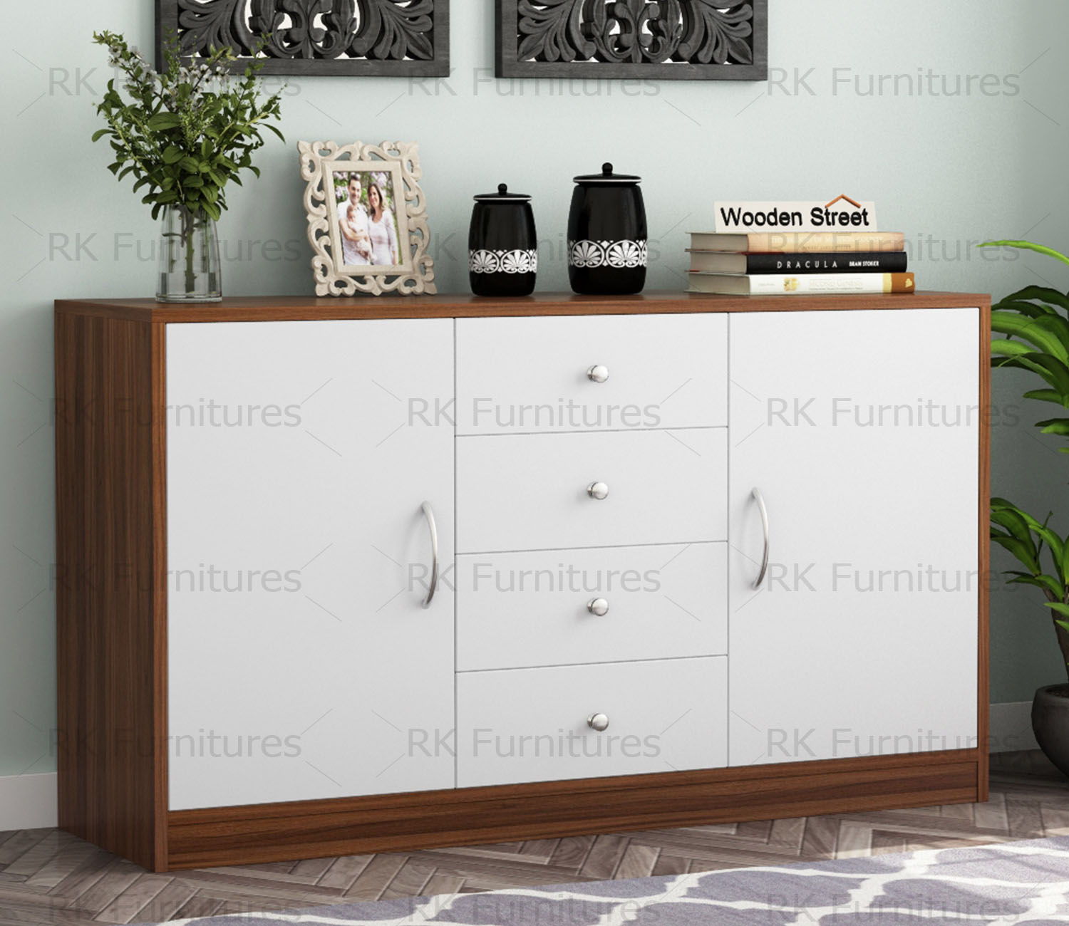 Picture of RK Modern and Trendy Engineered Wood Cabinet and Sideboard with Frosty White Drawers - Furniture & Decor