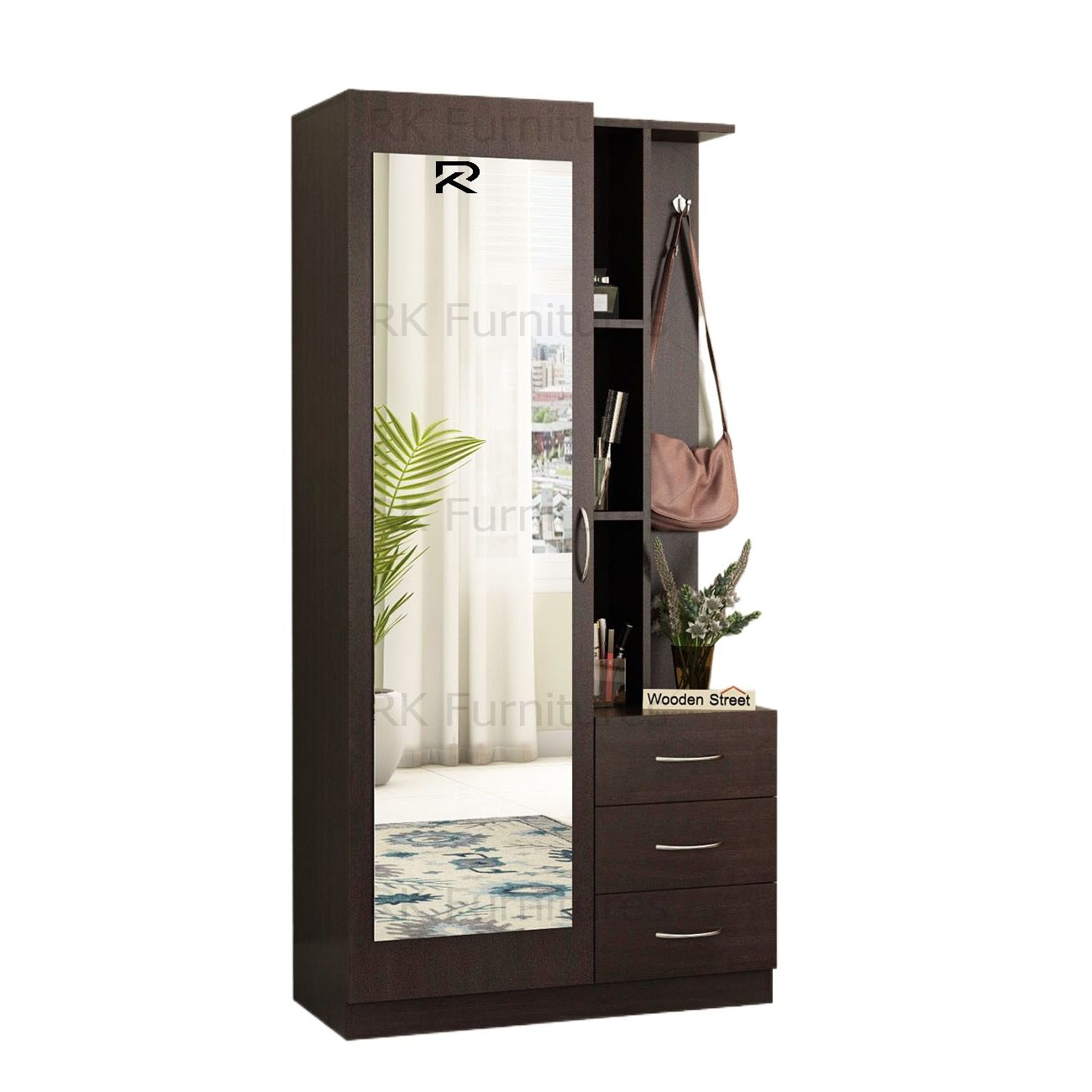 Picture of RK MDF BOX Dressing Table with Shelves and Multiple Drawers Walnut Finish