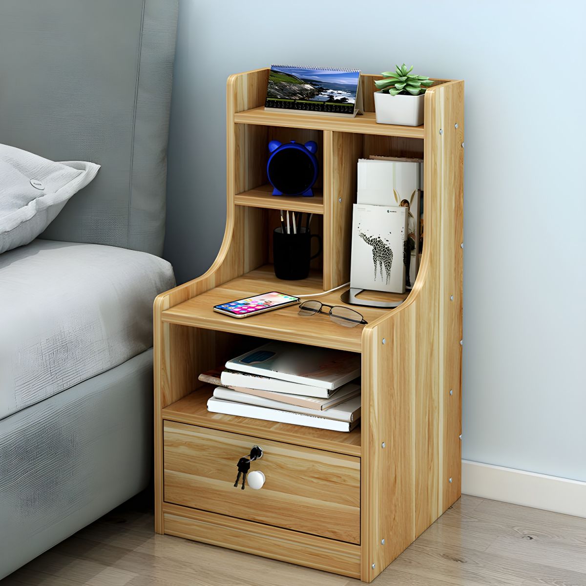 Picture of RK MDF M03 Exclusive Bed Side Table With Drawers Shanteak Finish