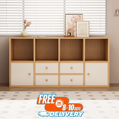 Picture of RK Engineered Wood Bookshelf Storage Cabinet Organizer Shelf Multi Storage Space Wooden Rack Display Shelf With Door and Drawers. Size: L48 XH24