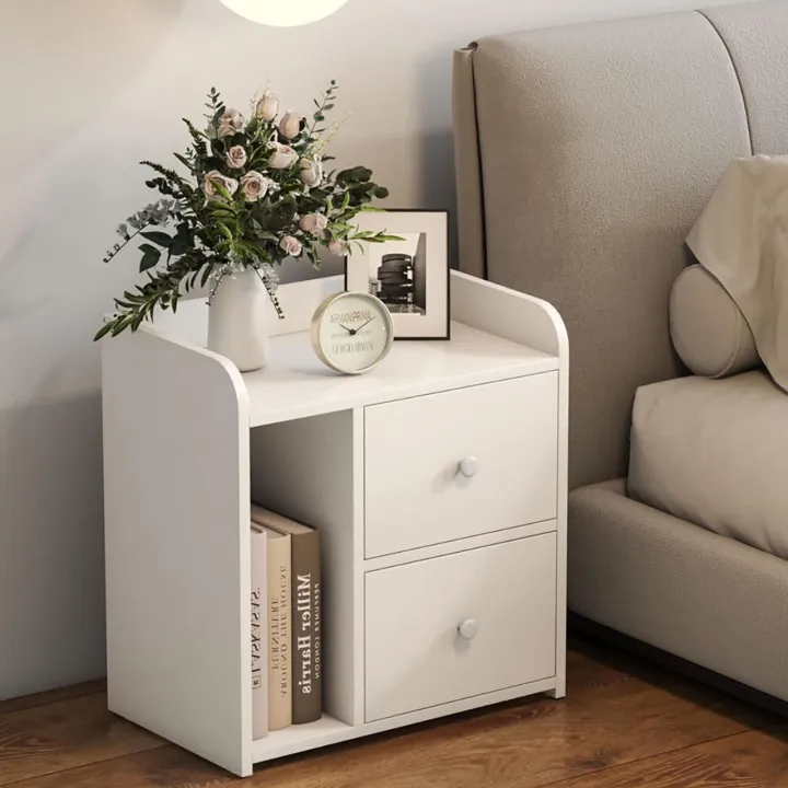 Picture of RK MDF M04 Exclusive Bed Side Table- Side Table- BedSide Table- Bad Side Table  With Drawers Full White Finish