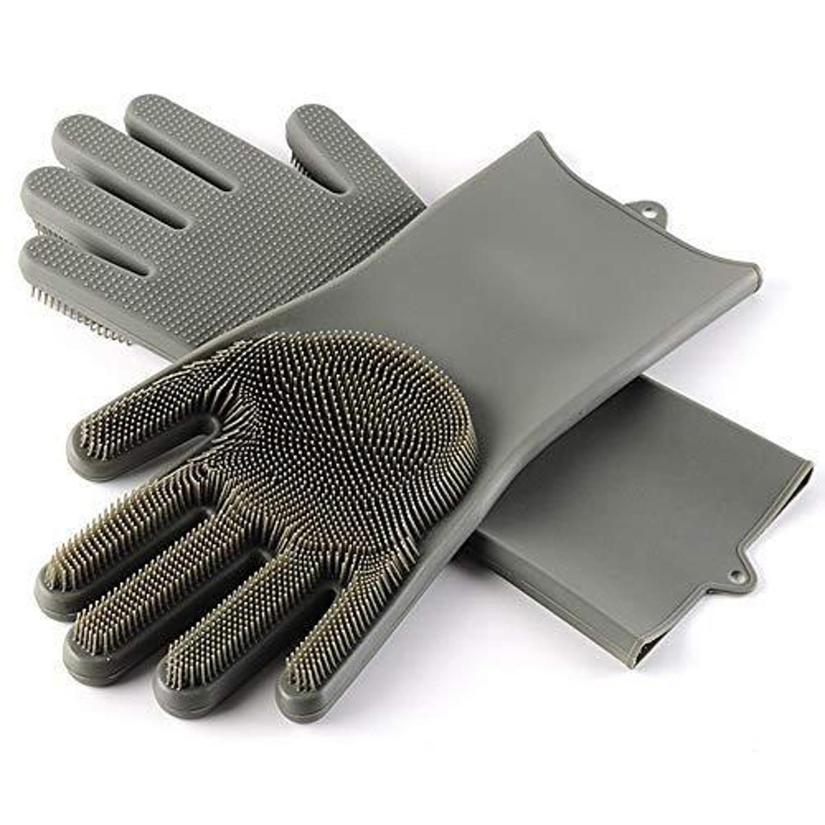 Picture of Reusable Multiparapus Magic Silicon Dishwashinggmloves Scrubber Cleaninggmloves 2 Piece
