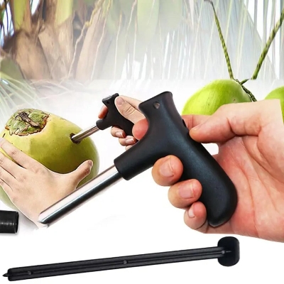 Picture of Coconut Opener Stainless Steel Drill Cutter with Cleaner Stick Coconut Tool, Set of 1, Multicolor