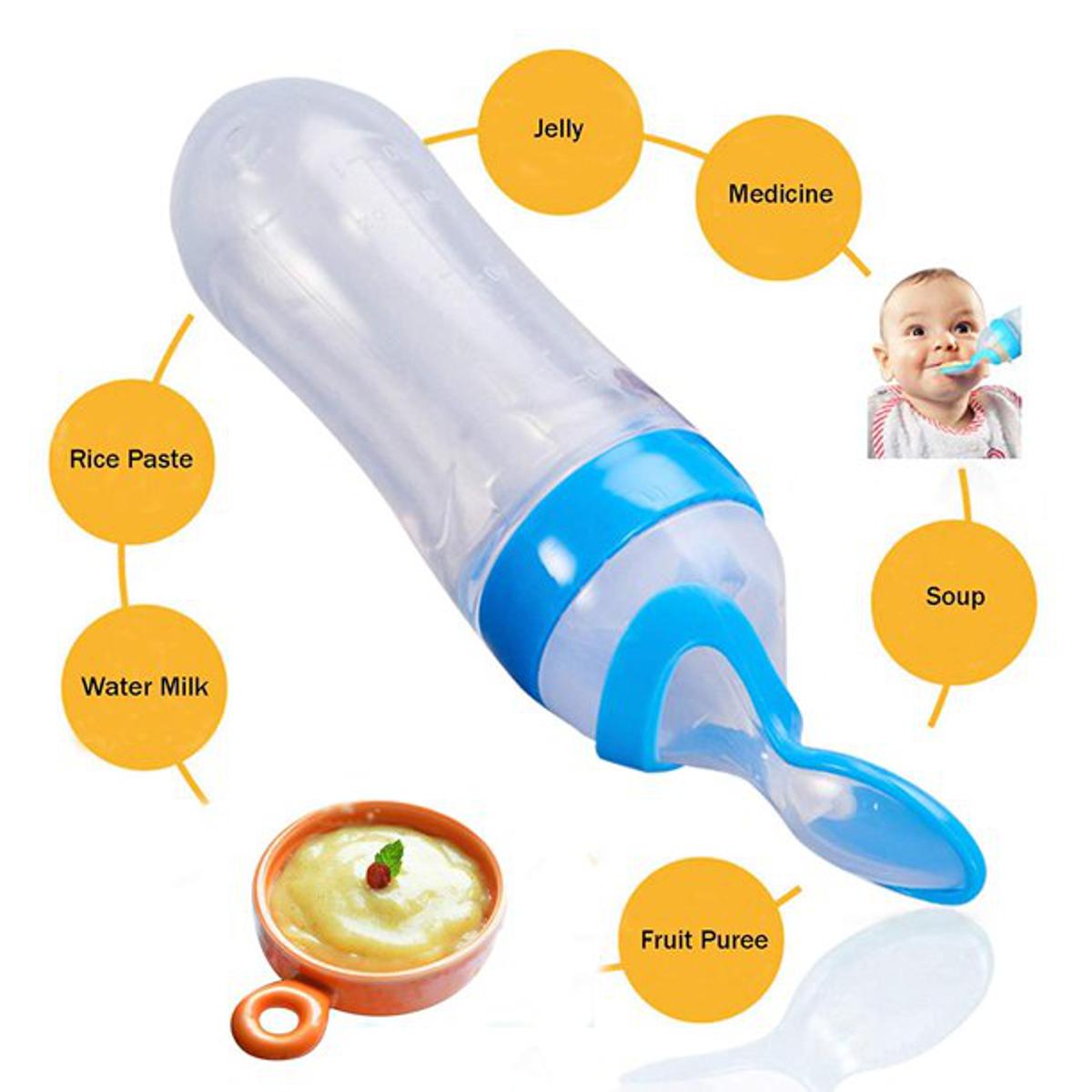 Picture of Silicone Baby Food Dispensing Spoon & Feeder, Travel Baby Training Bottle with Spoon Soft Head Baby Feeding Tools- kids