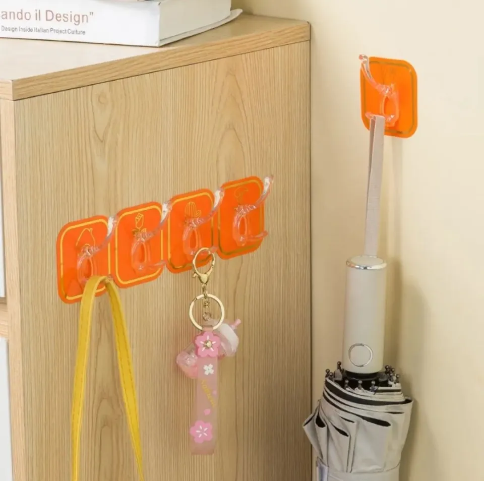 Picture of 6 pcs hook set Cuttable Key Necklace Hanger Waterproof Bath Ball Towel Rack Space-saving Sundries Holder Strong Bearing Storage Shelf Self-adhesive Row Hook