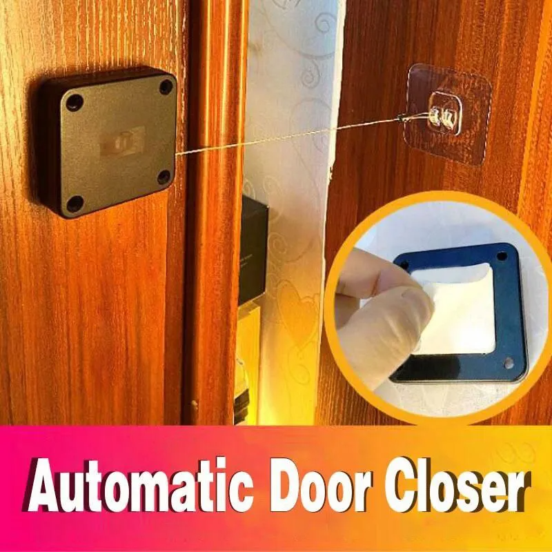 Picture of 1pc Black Punch Free Automatic Sensor Door Closer Automatic Shutdown Device Non Punching Telescopic Sliding Device