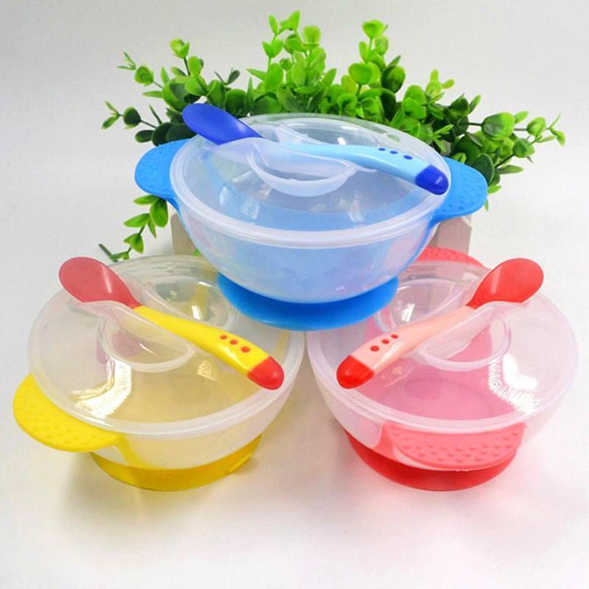 Picture of Baby Suction Feeding Bowl with Heat  Spoon Bowl 1  Set Multicolor