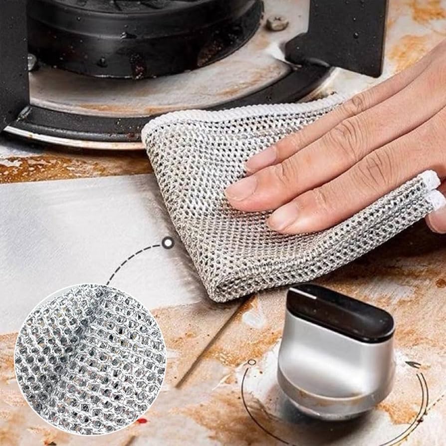 Picture of Kitchen Cleaning Cloths Multi-purpose Wire Dishcloth Kitchen Cooktop Dishwashing Cloths Wet & Dry Dishcloth