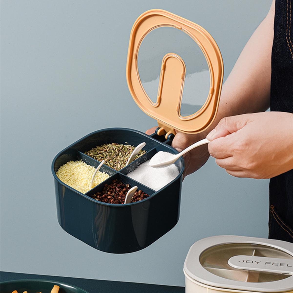 Picture of Multi Storage 4 Section Kitchen Spices Lid Box With Spoons pice Storage Spice Containers with Serving Spoons Spices Storage Box