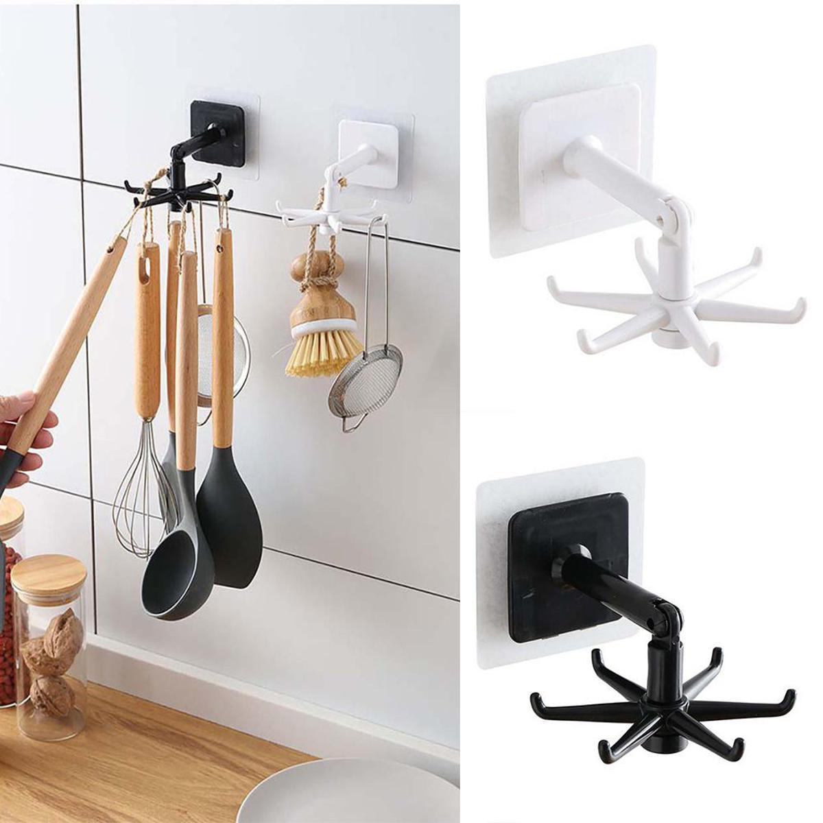 Picture of Kitchen Hook Storage Rotating Racks Holder spatula spoon Organizer Telescopic Self Adhesive Storage 6 Hooks Cooking Spoon Hanging Bathroom Home Wall Hanger