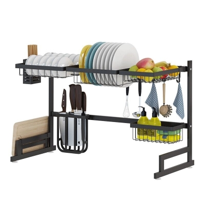 Picture of Stainless Steel Black Kitchen Accessories Utensils Dish Plates Drying Storage Rack Over Sink