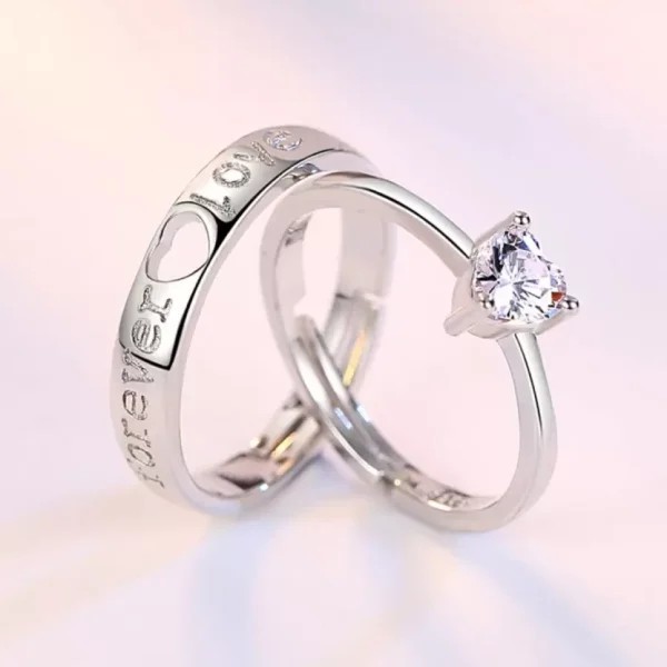 Picture of Version Zircon Royal Diamond Cut Silver Plated Couple Rings Valentine Gifts For Love