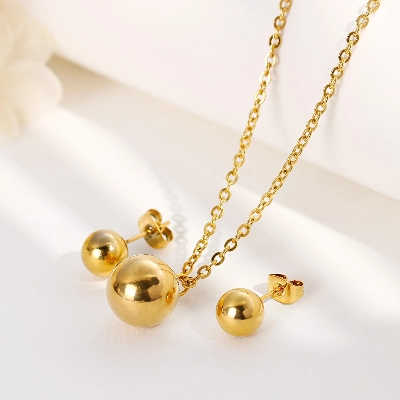 Picture of New Fashion Golden Glossy Small Round Bead Jewelry Necklace Earring Set