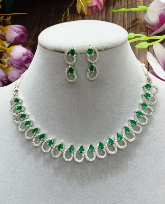 Picture of American Diamond Party Wear Cz Necklace for Girls & Women