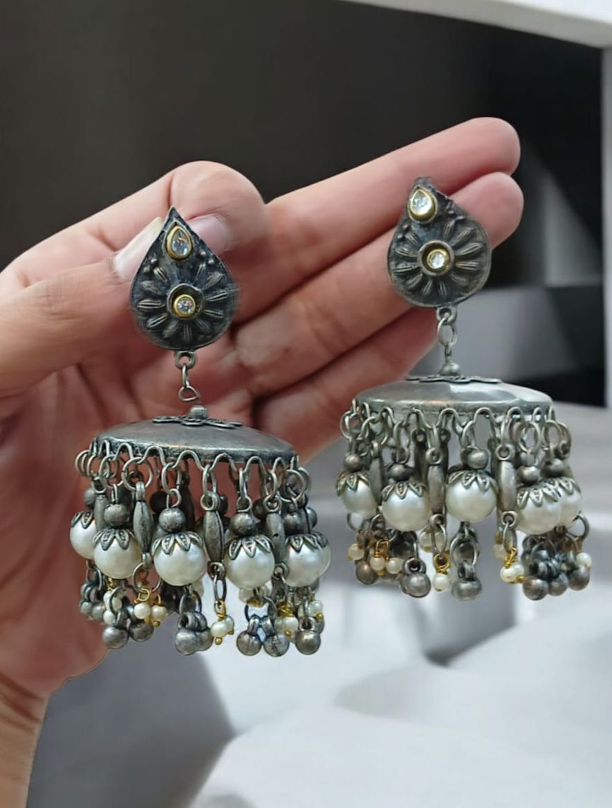 Picture of Silver Alloy Oxidized Fashion Afghani Earrings Indian Jewelry