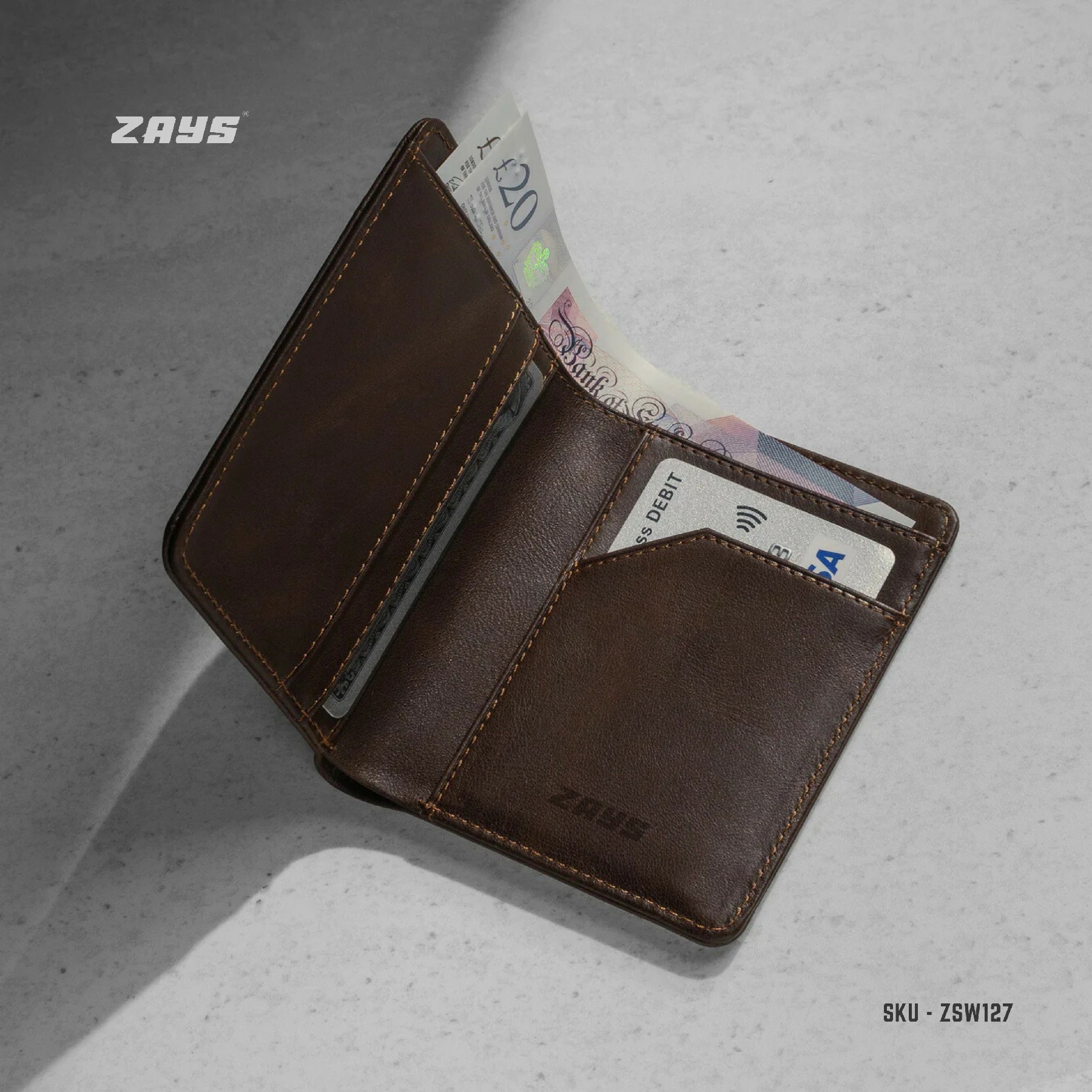Picture of Zays Premium Handcrafted Slim Bifold Leather Short Wallet for Men & Women - Personalized Top-Grain Leather Wallet - Compact, Durable & Stylish (Black)