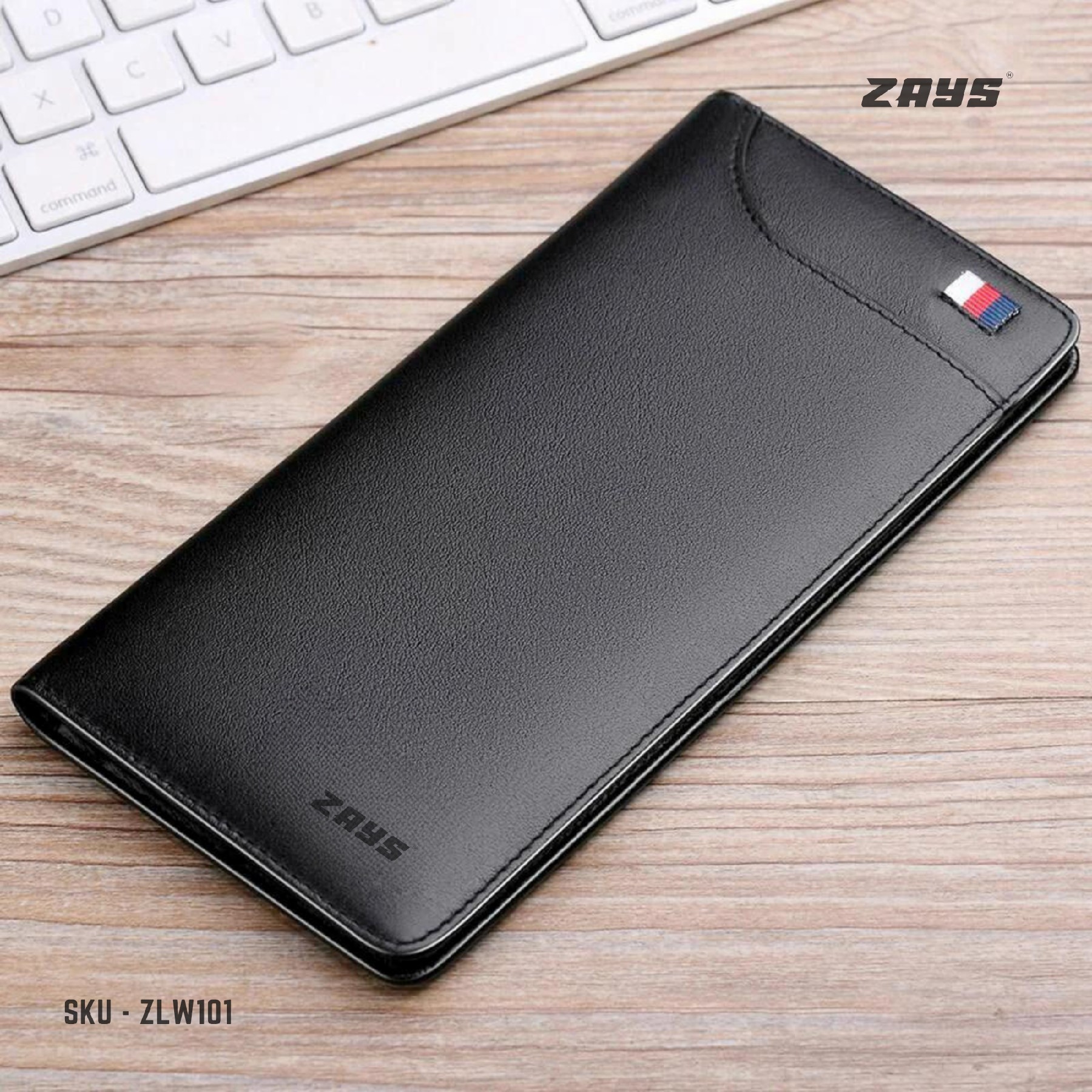 Picture of Zays Ultra-Thin Genuine Leather Long Wallet for Men & Women | Slim, Stylish & Durable Card Holder with Multiple Pockets | ZLW101- Black