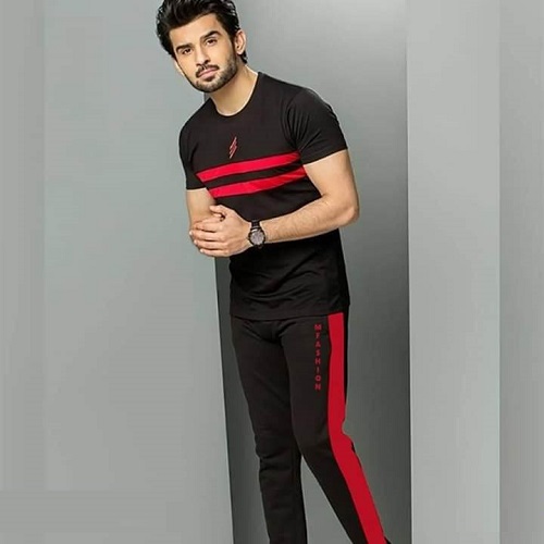 Picture of Black Color Stylist Printed Cotton Half Sleeve T-Shirt & Full Pant ( Set )for Men - T Shirt