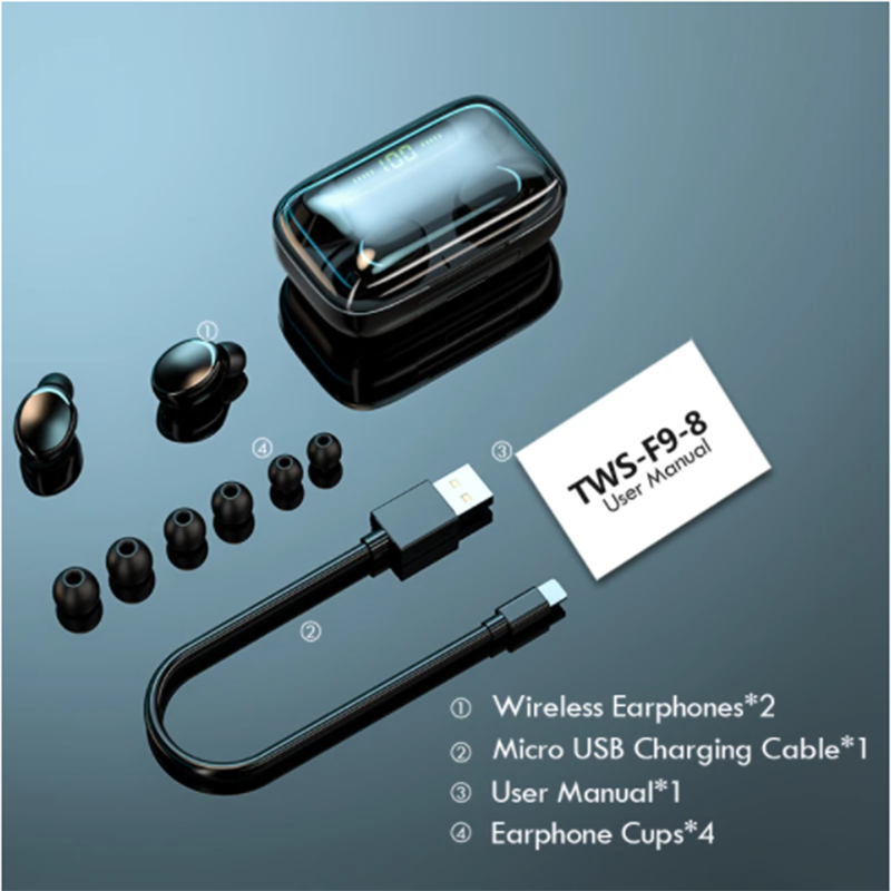 Picture of F9 Pro Plus TWS Bluetooth Earphones 2200mAh Charging Box Wireless Headphone Fone 9D Stereo Sports Waterproof Earbuds Headset with Microphone