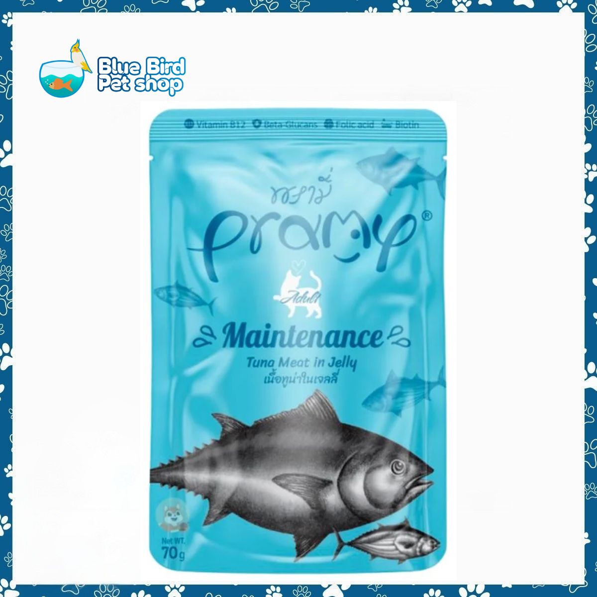 Picture of Pramy Cat Pouch Sterilized Tuna Meat Topping Salmon In Jelly 70gm (All Life Stages)