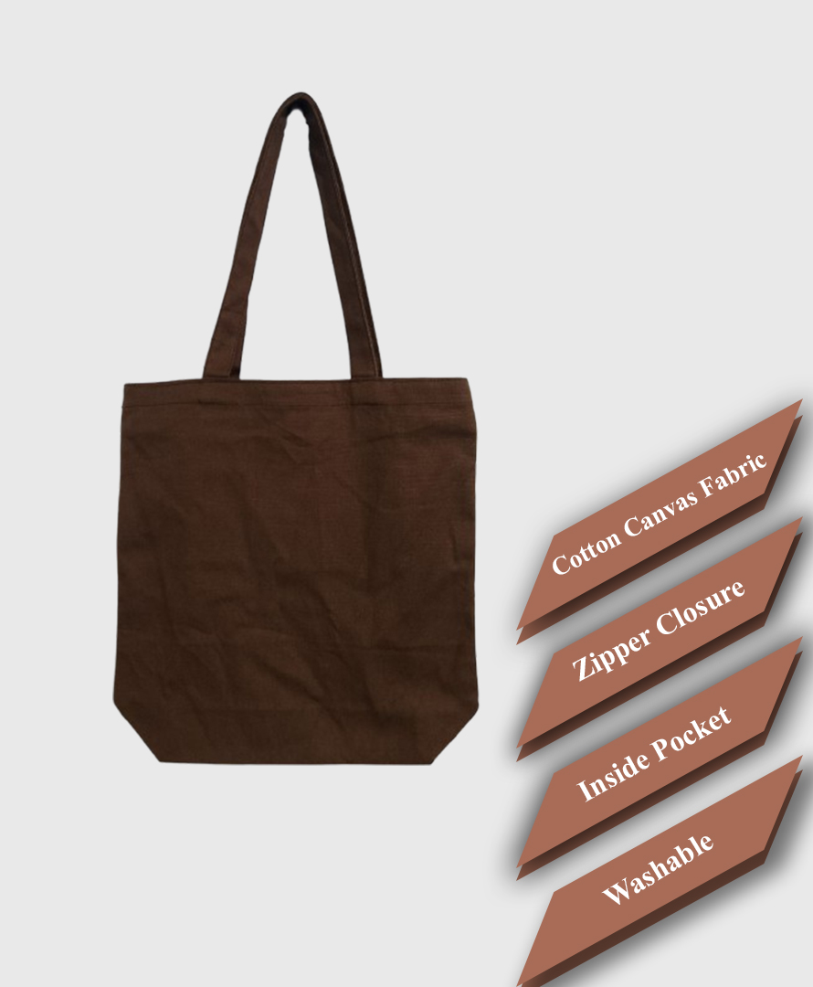 Khaki Color Tote Bag with Zipper and pocket